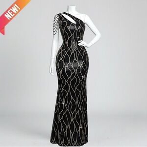 NEW Cololura Sequin One-Shoulder Tassel Mermaid Bodycon Dress